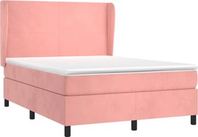 vidaXL Κρεβάτι Boxspring με Στρώμα Ροζ 140x200 εκ. Βελούδινο