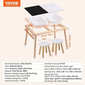 VEVOR Kids Sensory Table &amp; Chair Set Sand Water Play Table with 2 Storage Bins