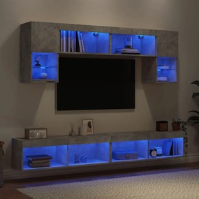 vidaXL Έπιπλα Τοίχου Τηλεόρασης 6 τεμ. LED Γκρι Σκυρ. από Επεξ. Ξύλο