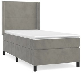 Κρεβάτι Boxspring με Στρώμα Ανοιχτό Γκρι 90x200 εκ. Βελούδινο - Γκρι