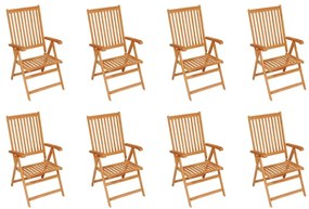 Καρέκλες Κήπου Ανακλινόμενες 8 τεμ. Μασίφ Ξύλο Teak &amp; Μαξιλάρια - Ανθρακί