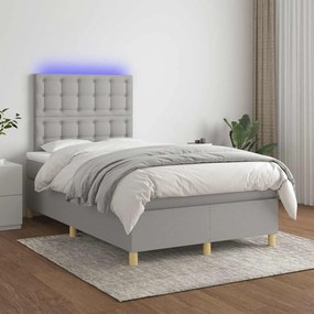 vidaXL Κρεβάτι Boxspring με Στρώμα & LED Αν.Γκρι 120x190εκ. Υφασμάτινο