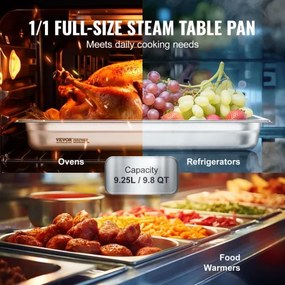VEVOR 6 Pack Full Size Hotel Pans Steam Table Pan Stainless Steel 2.5" Deep