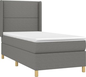 vidaXL Κρεβάτι Boxspring με Στρώμα &amp; LED Σκ.Γκρι 90x200 εκ. Υφασμάτινο