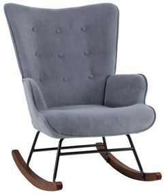 WOODWELL Ε7143,7ΚALMA Rocking Πολυθρόνα Μπερζέρα Καθιστικού, Ύφασμα Velure Γκρι, Βάση Μαύρο-Καρυδί 67x86x92cm Ε7143,7Κ