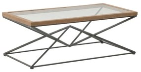 Τραπέζι σαλονιού Cena Inart μαύρο-φυσικό μέταλλο-γυαλί-ξύλο 121x61x45εκ