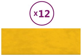 vidaXL Πάνελ Τοίχου 12 τεμ. Κίτρινο 90 x 30 εκ. 3,24 μ² Βελούδινα