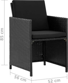 vidaXL Σετ Τραπεζαρίας Εξ. Χώρου 9 τεμ. Μαύρο Συνθ. Ρατάν με Μαξιλάρια