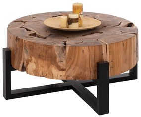 Τραπέζι Σαλονιού HM9352 Φ80x40cm Τeak Natural-Black Metal,Wood