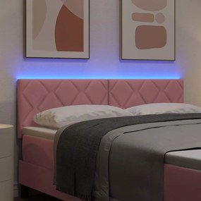 vidaXL LED Κεφαλάρι με φώτα λωρίδας LED Γεωμετρικό Ροζ 160 cm Βελούδο