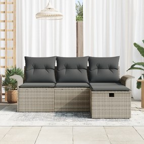 vidaXL Σετ Καναπέ Κήπου 4 τμχ με Μαξιλάρια Ανοιχτό Γκρι Πολυ Ρατάν