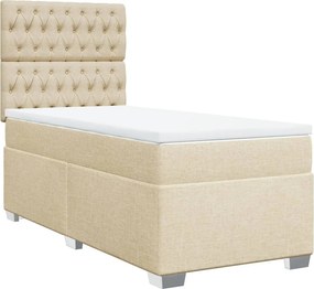 vidaXL Κρεβάτι Boxspring με Στρώμα Κρεμ 90x200 εκ.Υφασμάτινο