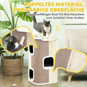 Cat Scratching Barrel Cat Tree 3 Tier Heavy Duty Μαλακό βελούδινο Retreat Μπεζ