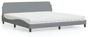 Κρεβάτι με Στρώμα Ανοιχτό Γκρι 200x200 εκ. Υφασμάτινο - Γκρι