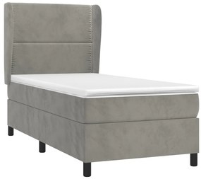 vidaXL Κρεβάτι Boxspring με Στρώμα Ανοιχτό Γκρι 100x200 εκ. Βελούδινο
