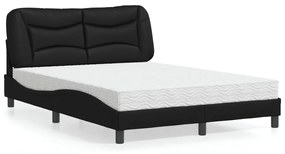 Κρεβάτι με Στρώμα Μαύρο 140x200 εκ. από Συνθετικό Δέρμα