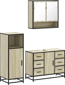 vidaXL Σετ Επίπλων Μπάνιου 3 Τεμαχίων Sonoma Δρυς Επεξεργασμένο Ξύλο