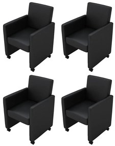Καρέκλες Τραπεζαρίας 4 τεμ. Μαύρες από Συνθετικό Δέρμα