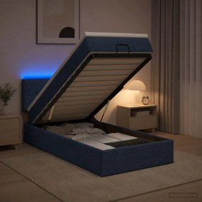 vidaXL Κρεβάτι Ottoman με Στρώμα και LED Μπλε 80 x 200 cm Ύφασμα