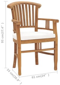 Καρέκλες Κήπου 2 τεμ. από Μασίφ Ξύλο Teak Λευκά Κρεμ Μαξιλάρια - Λευκό