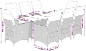 vidaXL Σετ Τραπεζαρίας Κήπου 9 τεμ. Γκρι Συνθ. Ρατάν με Μαξιλάρια
