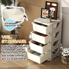 HOMCOM Κουτιά αποθήκευσης για παιδιά, 4 μεγάλα συρτάρια, στρογγυλεμένες άκρες, πλαστικό, 37x37x76 cm, Κρεμ λευκό