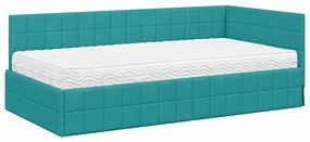 vidaXL Κρεβάτι γωνίας με στρώμα με κεφαλάρι 2 pcs Τιρκουάζ Βελούδο