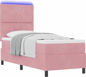 vidaXL LED Κρεβάτι με βάθρο με κεφαλάρι Ροζ 80 x 200 cm Βελούδο