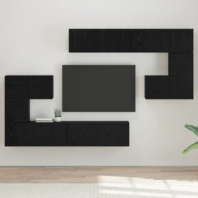 vidaXL Σετ επίπλου τηλεόρασης Επιτοίχιο 8 pcs Μαύρη Δρυς