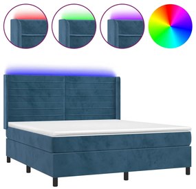 Κρεβάτι Boxspring με Στρώμα &amp; LED Σκ. Μπλε 180x200εκ. Βελούδινο - Μπλε