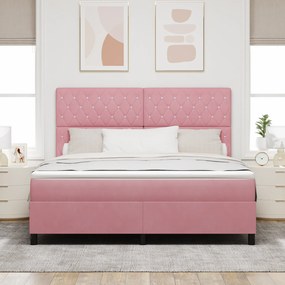 vidaXL κρεβάτι Box Spring με στρώμα & LED ροζ 180x200 εκ. βελούδο