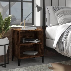 vidaXL Κομοδίνο Καπνιστή Δρυς 40 x 30 x 50 εκ. με Μεταλλικά Πόδια