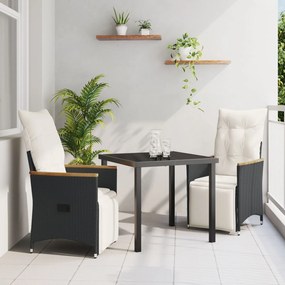 vidaXL Σετ 3 Τεμαχίων Μαγειρικής Κήπου με Μαξιλάρια Μαύρο Πολυ Ρατάν
