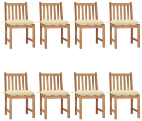 3073159 vidaXL Καρέκλες Κήπου 8 τεμ. από Μασίφ Ξύλο Teak με Μαξιλάρια Λευκό, 1 Τεμάχιο