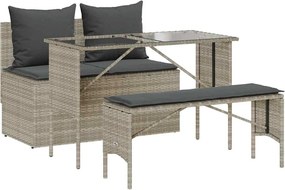 vidaXL Σετ Τραπεζαρίας Κήπου 3 τεμ. Αν. Γκρι Συνθ. Ρατάν με Μαξιλάρια