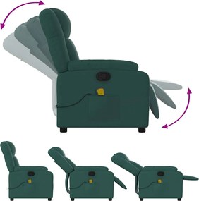 vidaXL Πολυθρόνα Μασάζ Ανακλινόμενη Σκούρο Πράσινο Υφασμάτινη