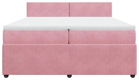 vidaXL Κρεβάτι Boxspring με Στρώμα Ροζ 200x200 εκ. Βελούδινο