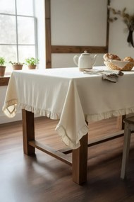 Stewehome Μπεζ βαμβακερό τραπεζομάντηλο με βολάν ορθογώνιο 160x220 cm