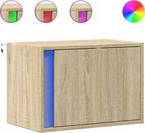 vidaXL Κομοδίνα Επιτοίχια με Φώτα LED 2 τεμ. Sonoma Δρυς