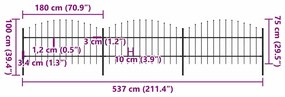 vidaXL Κάγκελα Περίφραξης με Λόγχες Μαύρα (0,75-1) x 5,1 μ. Ατσάλινα