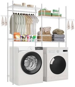 VEVOR Over Washer and Dryer Storage Shelf Two Row 4 Tiers Washer Rack White