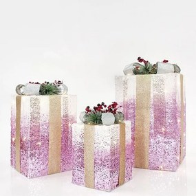 Κουτί Δώρου Με Φωτισμό Led (Σετ 3Τμχ) 600-31025 20cm/30cm/38cm White-Pink