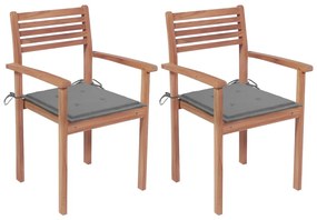 Καρέκλες Κήπου 2 τεμ. από Μασίφ Ξύλο Teak με Γκρι Μαξιλάρια