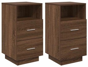 Κομοδίνα 2 τμχ με 2 συρτάρια Καφέ Δρυς 36x36x68 εκ. - Καφέ