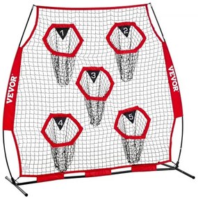 VEVOR 1828.8x1828.8mm Football Trainer Throwing Net, Training Throwing Target Practice Net with 5 Target Pockets, Knotless Net Includes Straps and Portable Carry Case, Improve QB Throwing Accuracy,Red