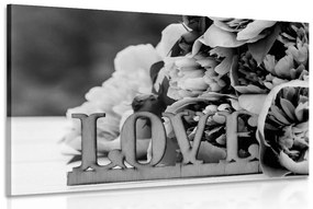 Εικόνα παιώνιας με την επιγραφή Love σε ασπρόμαυρο - 120x80