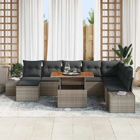 vidaXL Σέτ φαγητού για κήπο με μαξιλάρι 9 pcs Γκρι, Καφέ