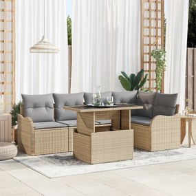 vidaXL Σετ Γκαρντεν Καναπέ 6 Τεμαχίων με Μαξιλάρια Μπεζ Ρατάν Πολυεστέρα