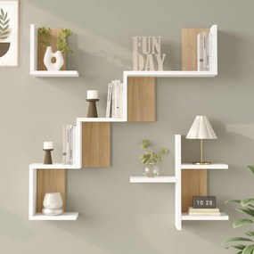 Ραφιέρα τοίχου Verso pakoworld λευκό με oak 99,4x14,5x103εκ
