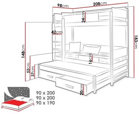 Κουκέτα Henderson 114, Κουκέτα με επιπλέον κρεβάτι, Γκρι, 90x190, 90x200, Ξύλο, Τάβλες για Κρεβάτι, 98x208x183cm, 99 kg, Ξύλο: Πεύκο | Epipla1.gr